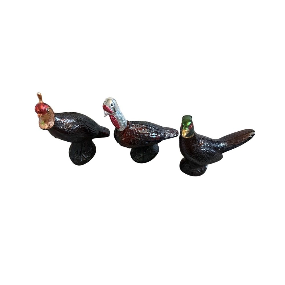Vintage Glass Bird Figurines Avon Bottles Set Turkey Pheasant Quail Decor 3pc